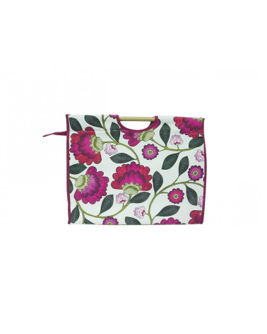 Knitting bag in quilted fabric 42cm large pink flowers