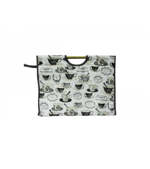 Quilted fabric knitting bag 42cm black and white teacups