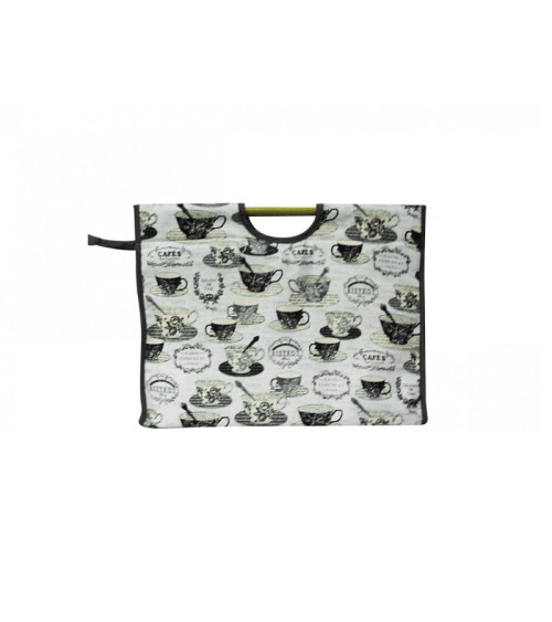 Sac à tricot en tissu matelassé 42cm tasses de thé noir et blanc