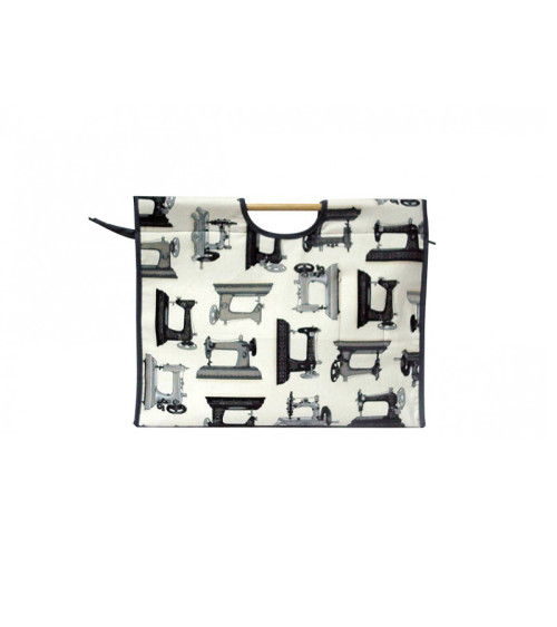 Quilted fabric knitting bag 42cm black and white sewing machine