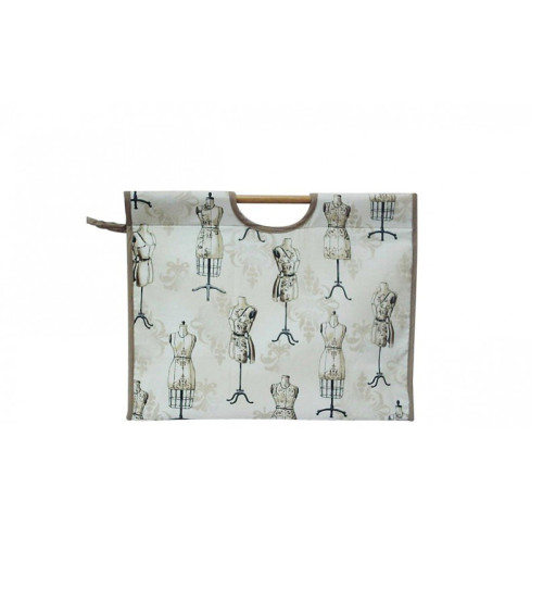 Quilted fabric knitting bag 42cm neutral print