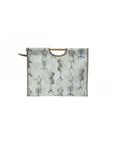 Quilted fabric knitting bag 42cm neutral print