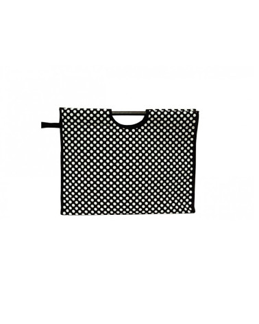 42cm quilted fabric knitting bag with black polka dots