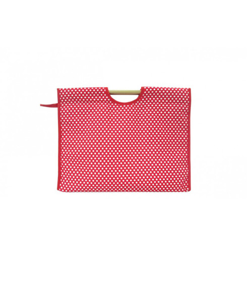 Quilted fabric knitting bag 42cm red dots