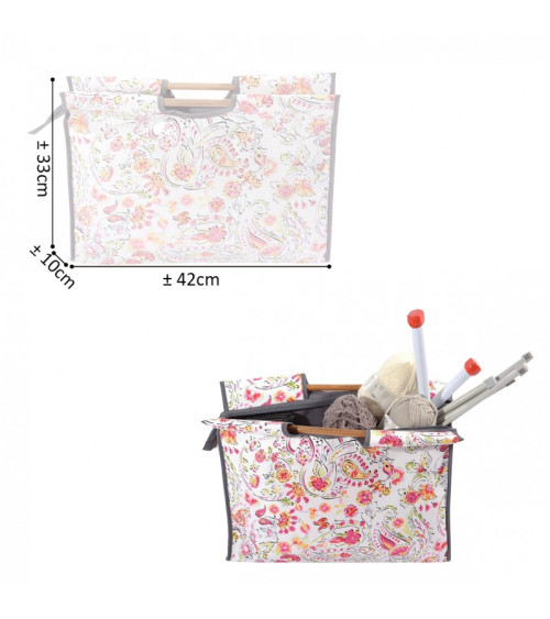 Sac à tricot en tissu matelassé 42cm fleurs anciennes