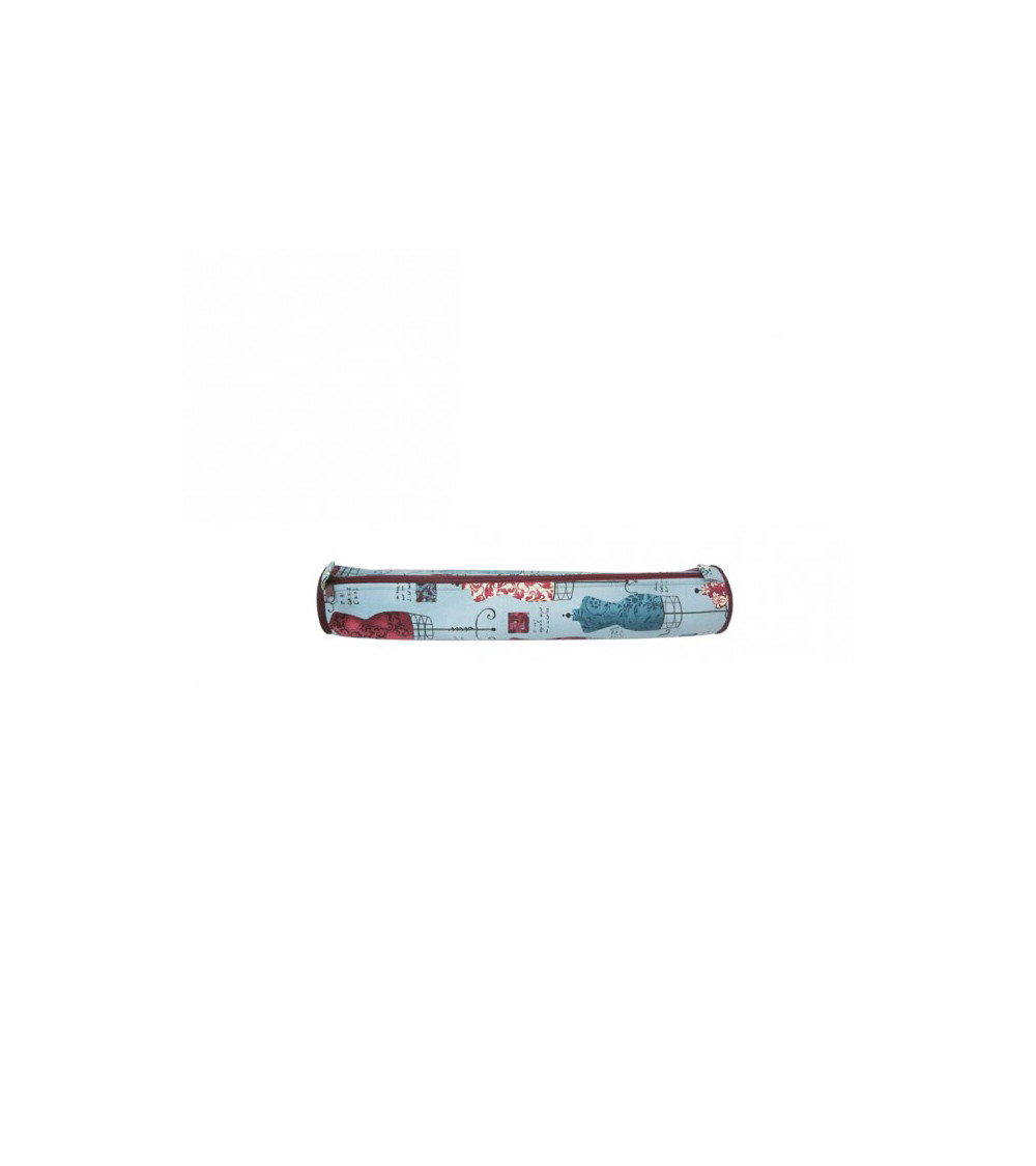 Bolsa para agujas de tejer en tejido acolchado 45cm maniquíes azules y rojos