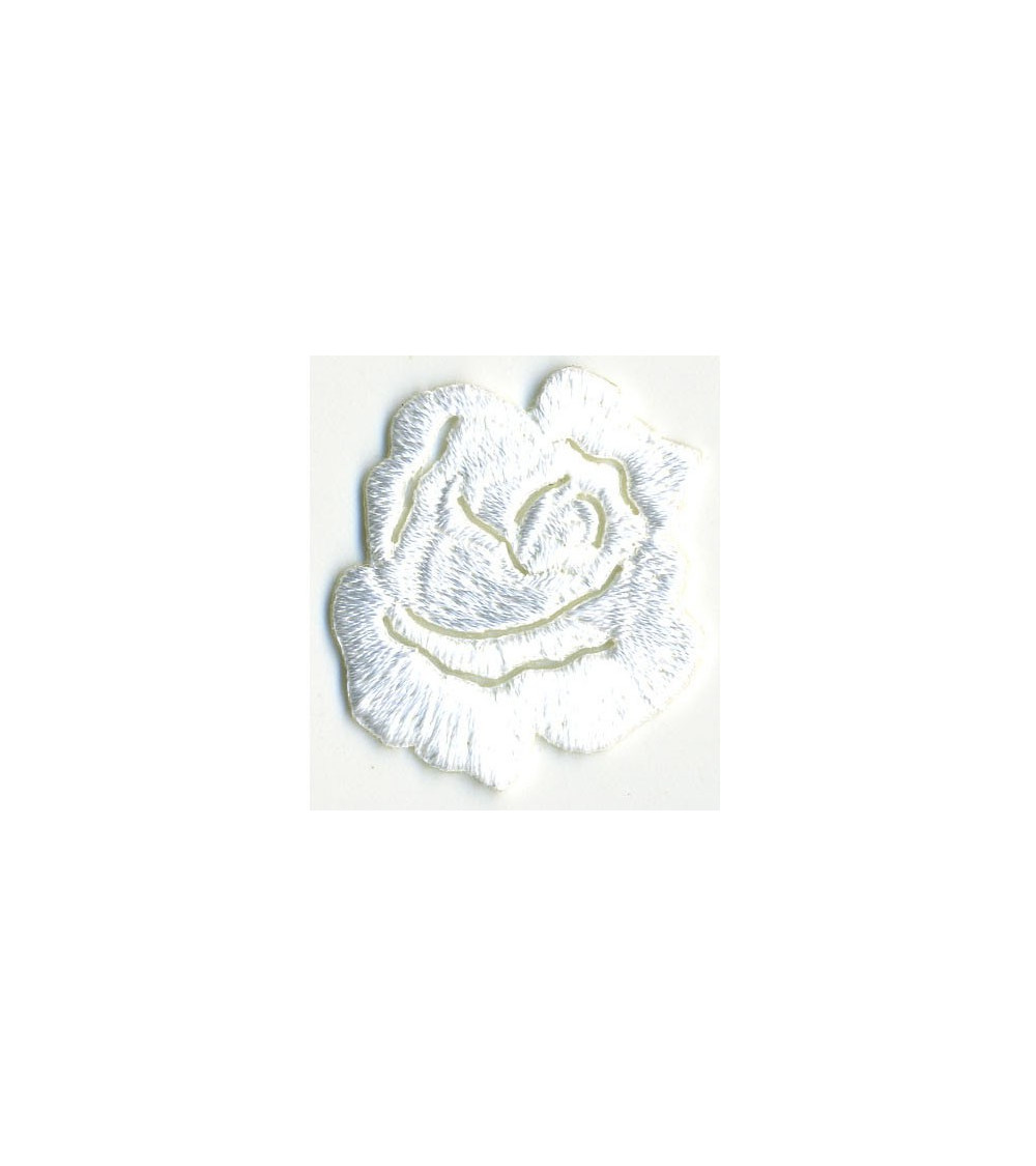Small white rose iron-on badge
