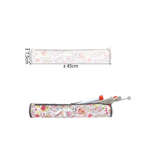 Quilted Fabric Knitting Needle Bag 45cm Red and Green Needles
