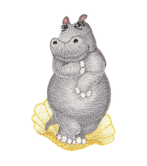 Animal iron-on patch hippopotamus statue 6cm x 3.5cm