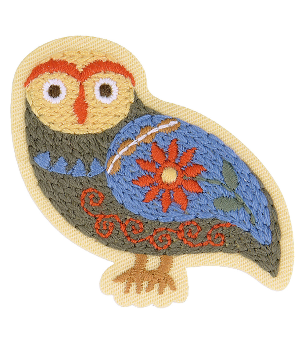 Nordic garden owl iron-on patch 6cm x 4.5cm