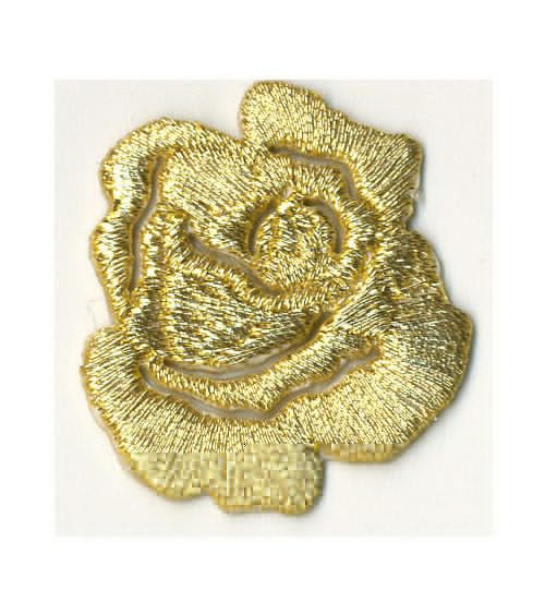 Small golden rose iron-on patch - lurex