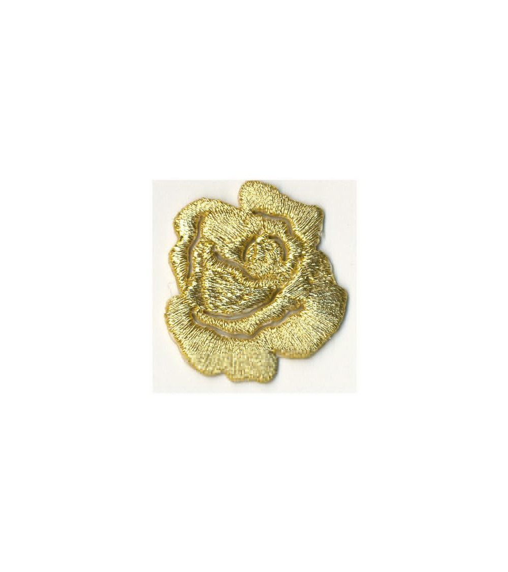 Small golden rose iron-on patch - lurex