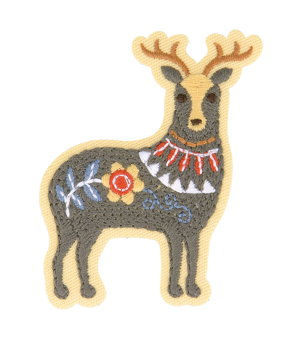 Nordic garden deer iron-on patch 6.5cm x 4.5cm
