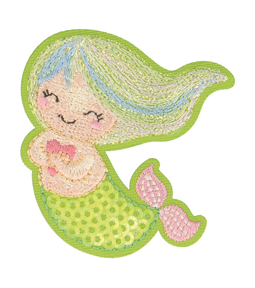 Green mermaid aquatic iron-on patch 5cm x 4.5cm