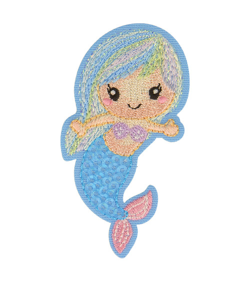 Blue mermaid aquatic iron-on patch 6.5cm x 4.5cm