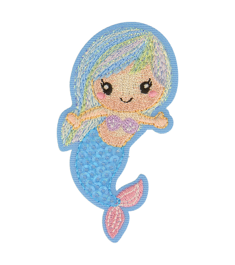 Blue mermaid aquatic iron-on patch 6.5cm x 4.5cm