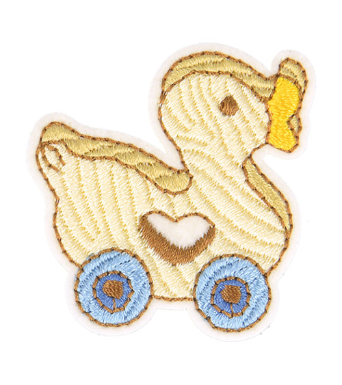 Iron-on patch toy wooden duck 3.5cm x 3cm