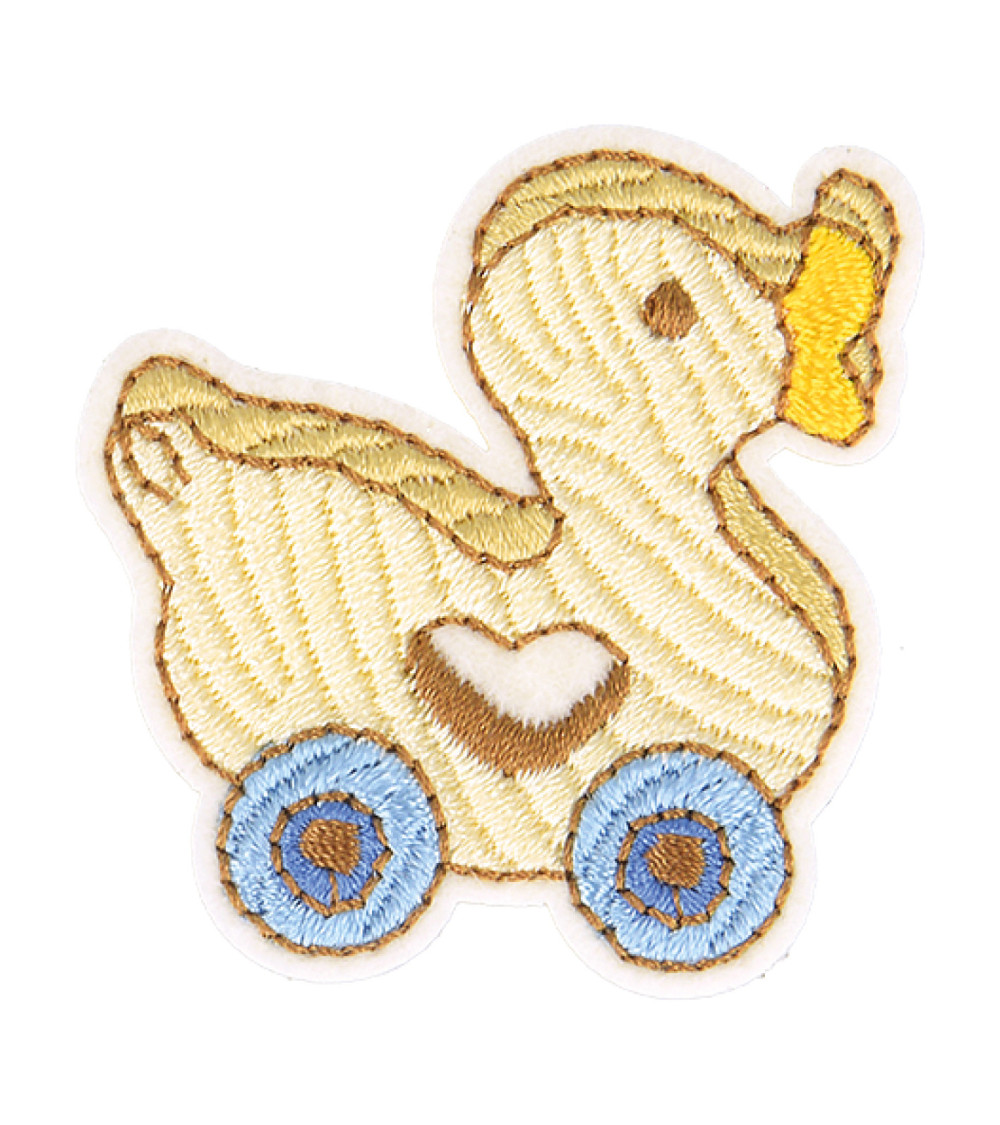 Iron-on badge wooden duck toy 3.5cm x 3cm