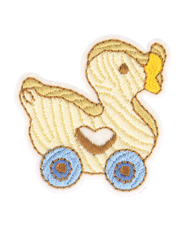 Iron-on badge wooden duck toy 3.5cm x 3cm