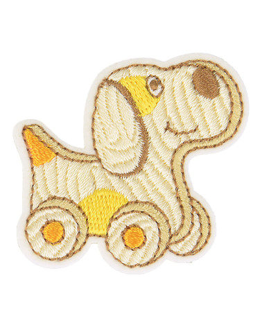 Iron-on badge wooden dog toy 4.5cm x 3cm