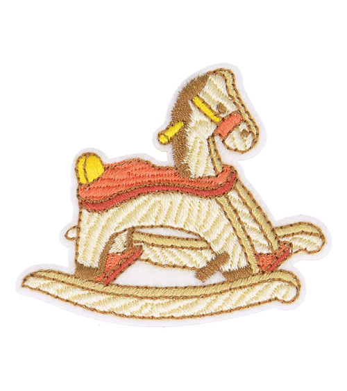 Iron-on patch toy wooden horse 5cm x 4cm