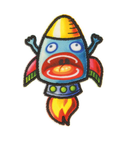 Fun rocket iron-on patch 6cm x 4cm