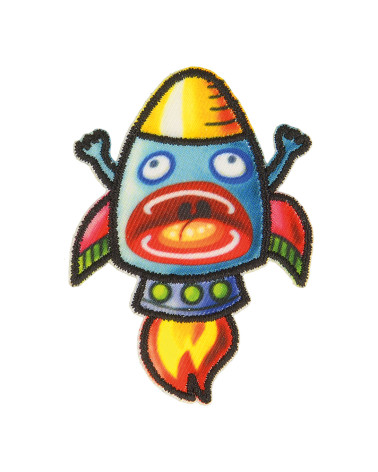 Fun rocket iron-on patch 6cm x 4cm