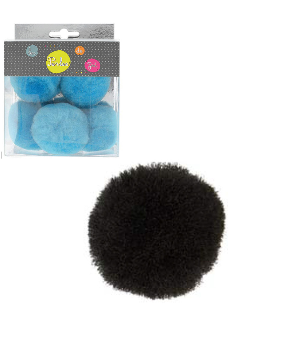 Lot de 5 petits pompons 5cm Noir