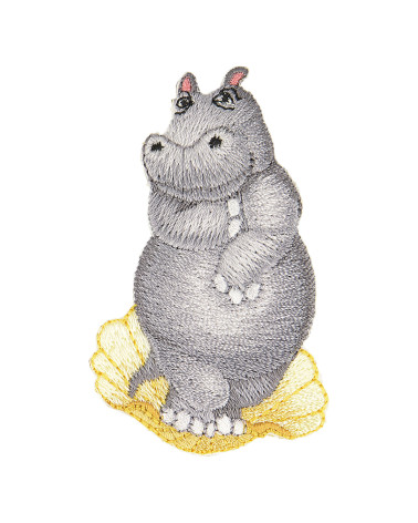Set of 3 iron-on animal patches hippopotamus statue 6cm x 3.5cm