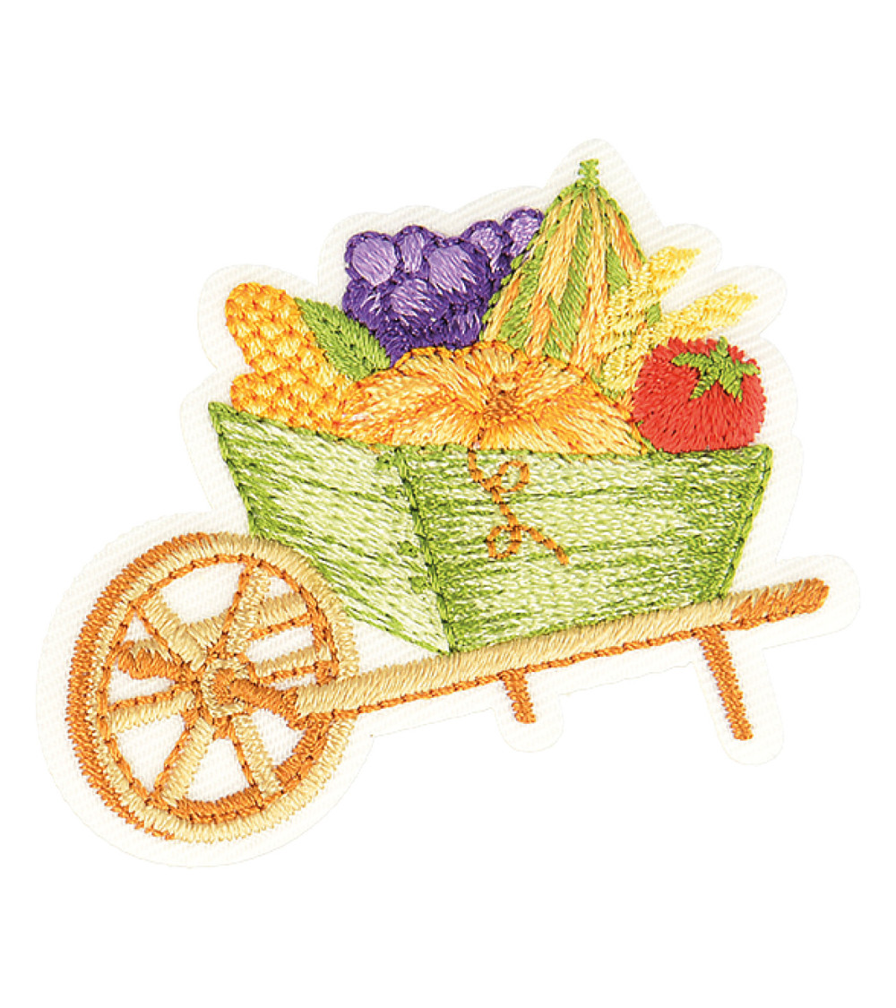 Set of 3 autumn wheelbarrow iron-on patches 5cm x 4cm
