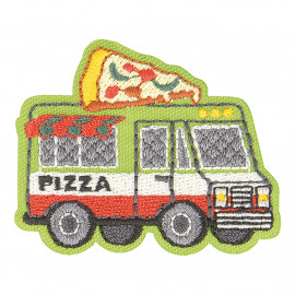 Lot de 3 écussons thermocollants food truck pizza 4,5cm x 3,5cm