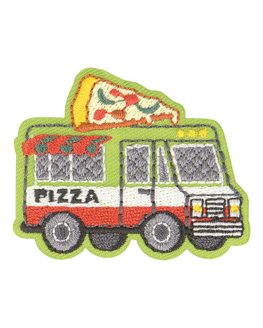 Set of 3 iron-on food truck pizza patches 4.5cm x 3.5cm