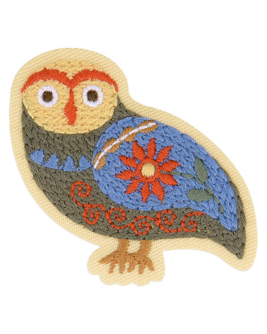 Set of 3 iron-on Nordic garden owl badges 6cm x 4.5cm