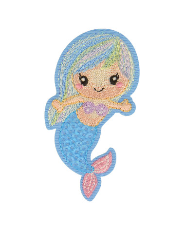 Set of 3 blue mermaid aquatic iron-on patches 6.5cm x 4.5cm