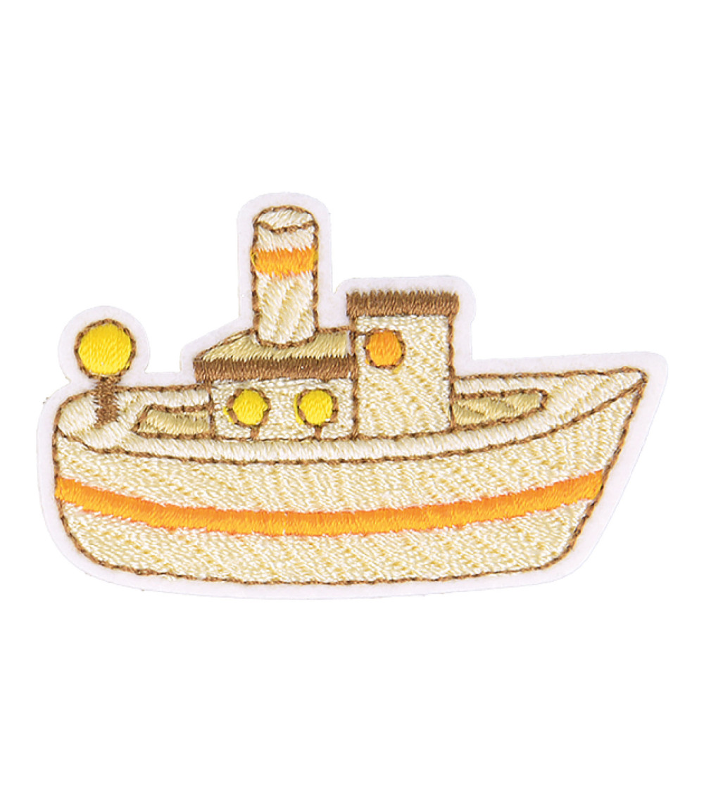 Lot de 3 écussons thermocollants jouet en bois bateau 4,5cm x 3cm