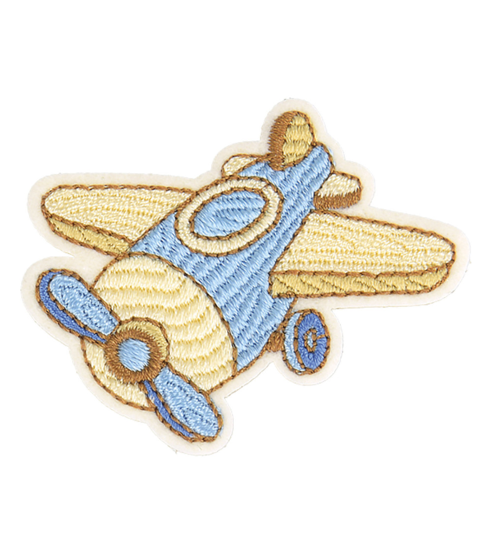 Set of 3 iron-on wooden toy airplane patches 4.5cm x 3cm