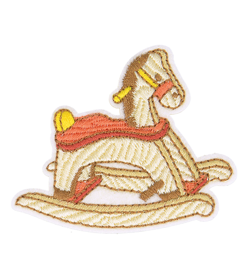 Set of 3 iron-on patches toy wooden horse 5cm x 4cm