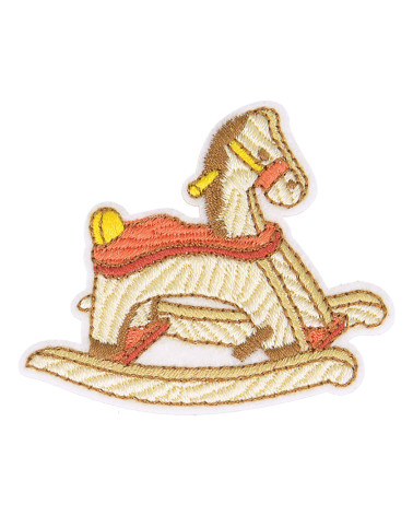 Set of 3 iron-on patches wooden toy horse 5cm x 4cm