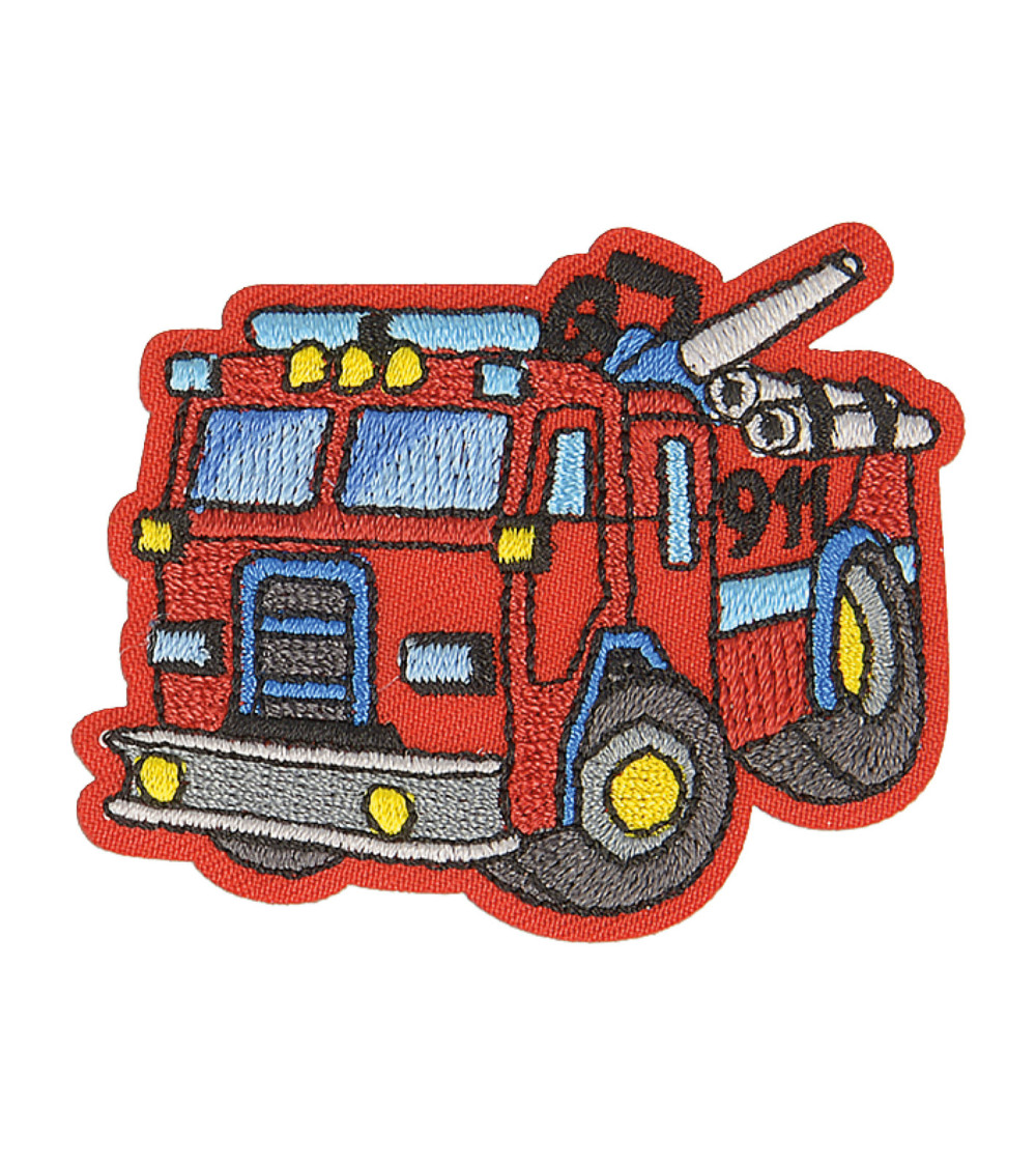 Set of 3 iron-on fire vehicle badges 5cm x 3.5cm