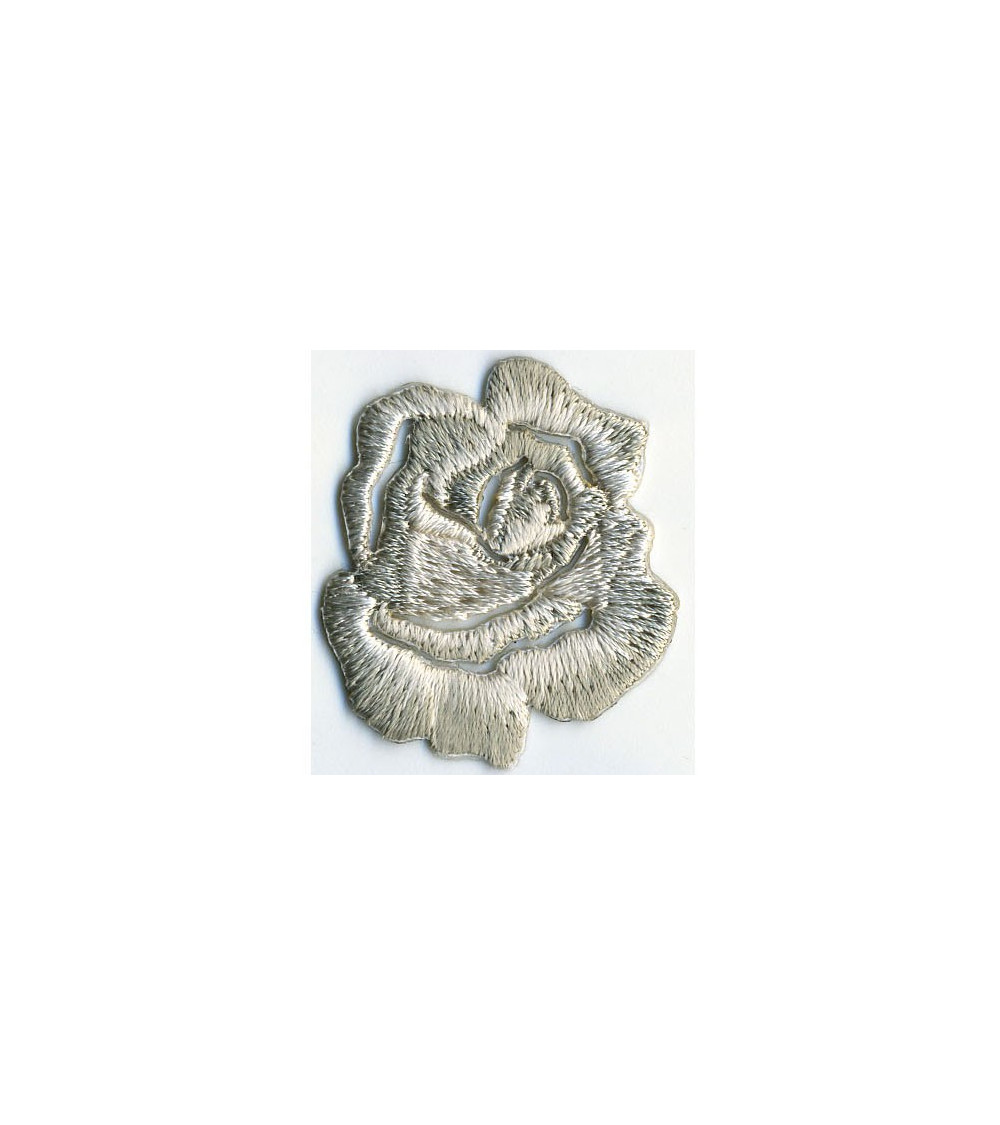 Small grey rose iron-on badge