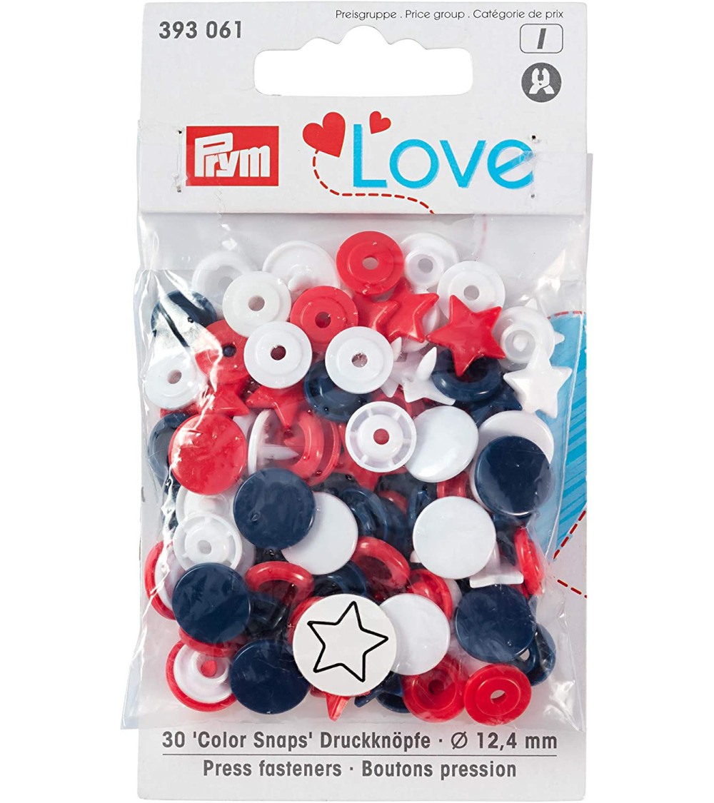 Prym Love star snap button red white navy blue