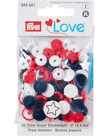 Prym Love star snap button red white navy blue