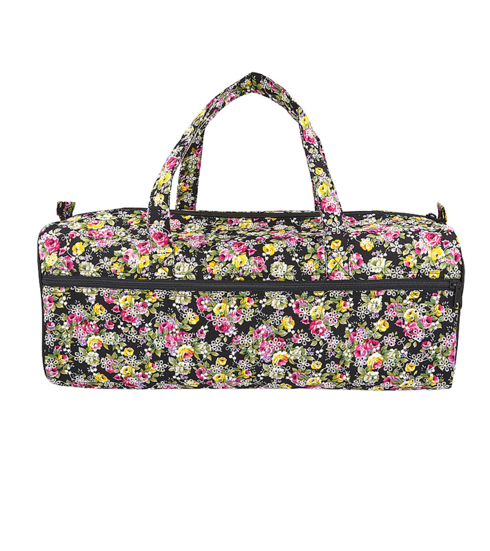 Sac à tricot fleurs brodées fonds noir 44x17x14cm