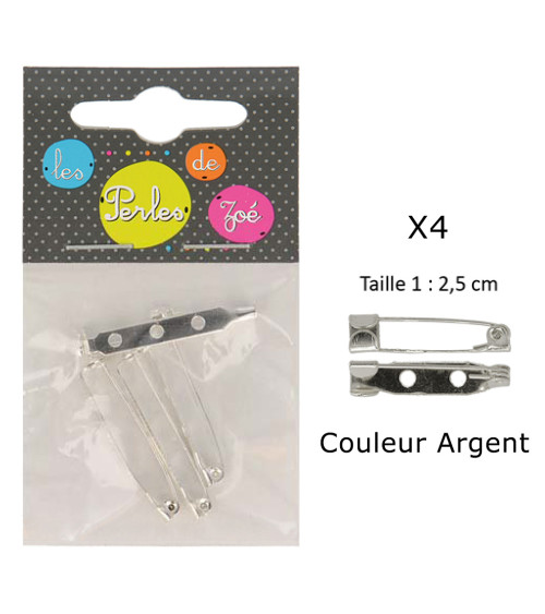 Set de 4 broches 2,5cm métal Argent