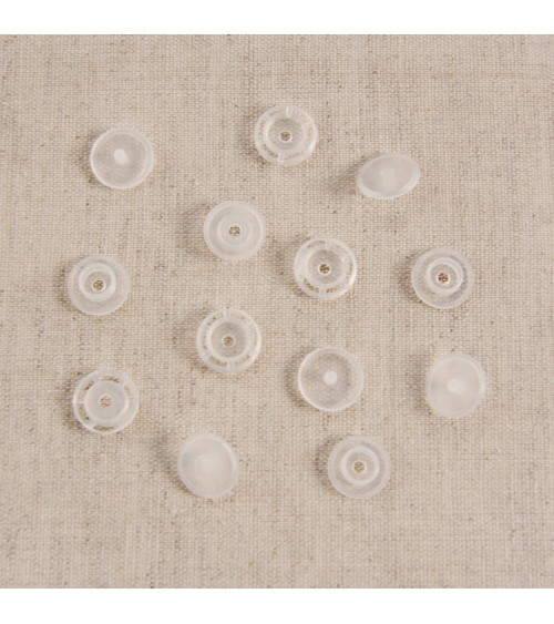 Set di 30 bottoni a pressione in plastica trasparente 12mm