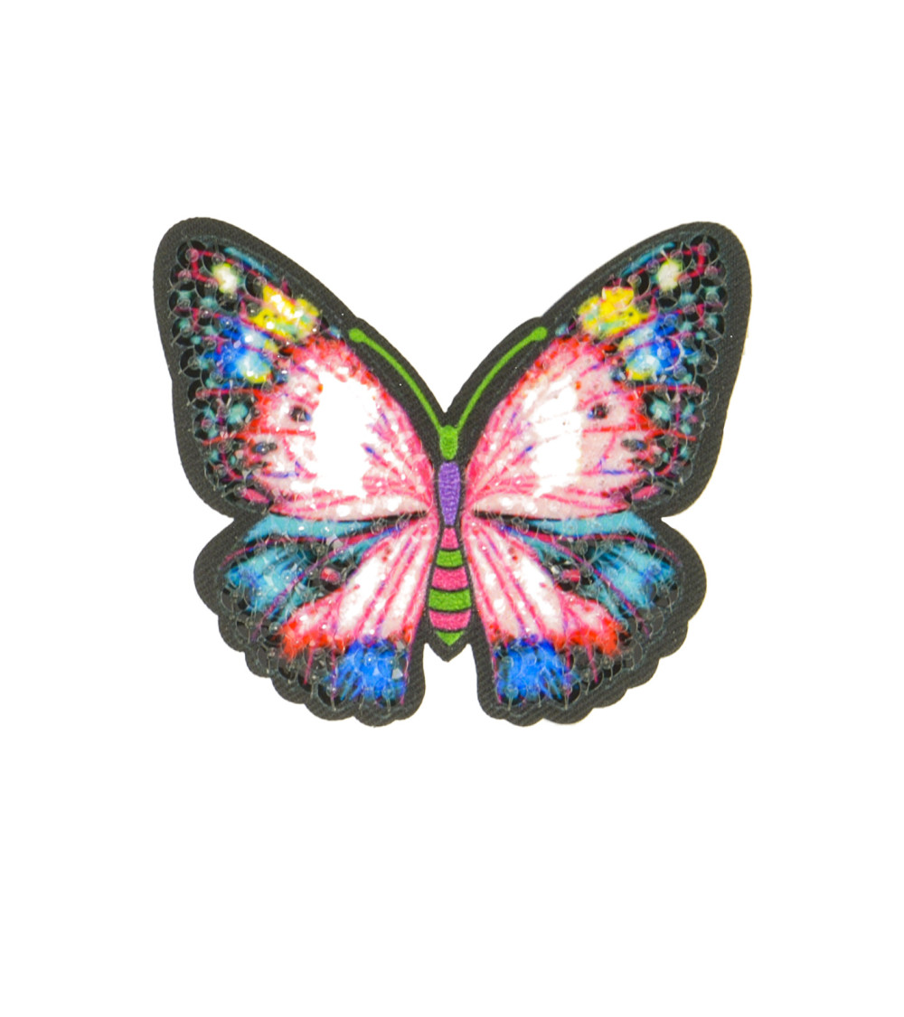 Pink gradient butterfly iron-on badge 6x5cm