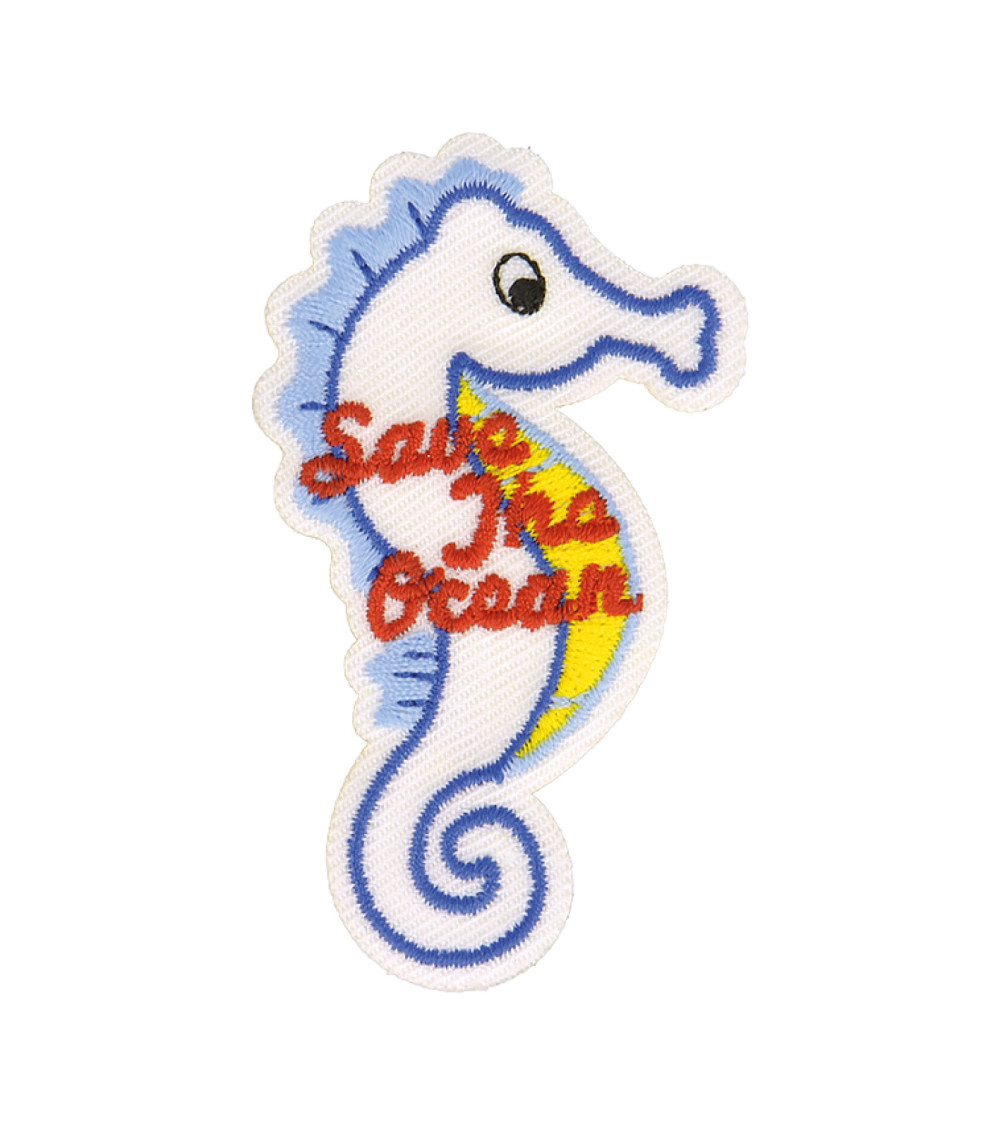 Iron-on patch save the ocean seahorse 5.5x3cm