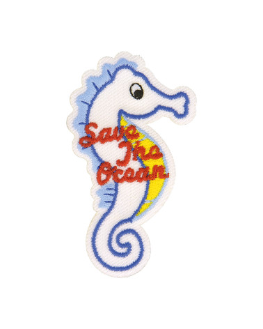 Iron-on patch save the ocean seahorse 5.5x3cm