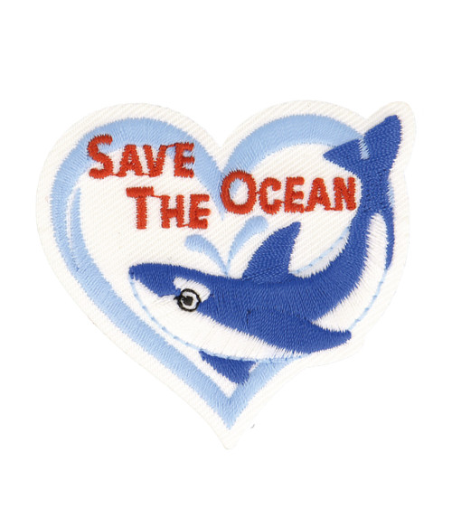 Iron-on patch save the ocean whale heart 4.5x4.5cm