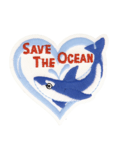 Iron-on patch save the ocean whale heart 4.5x4.5cm